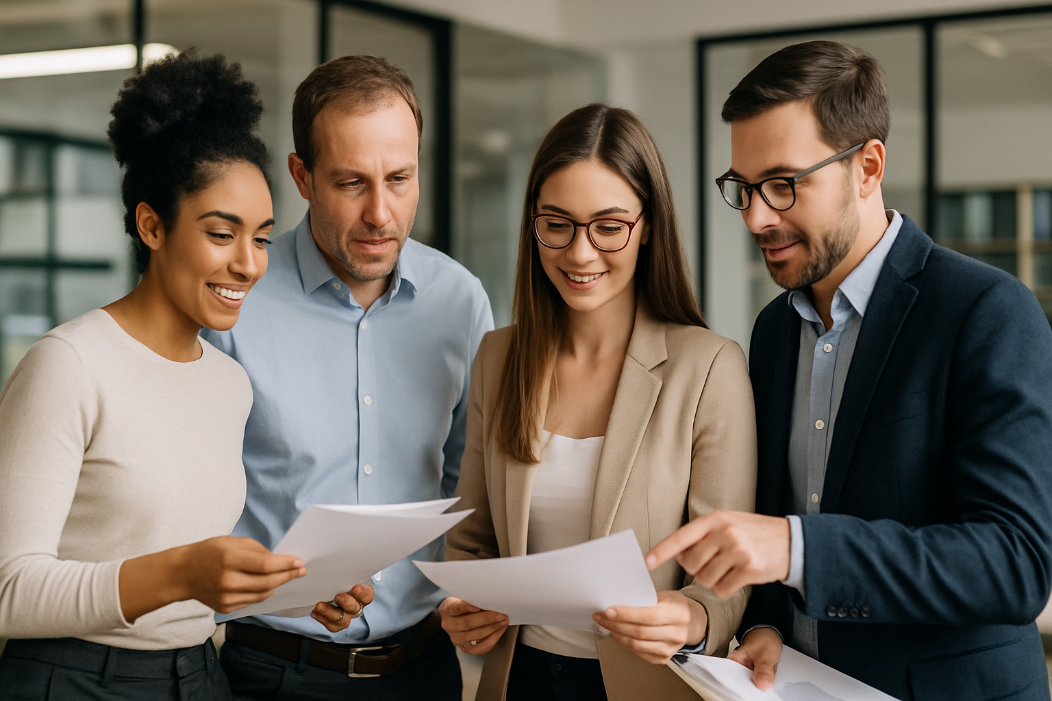 A desk setup with compliance documents and legal symbols.