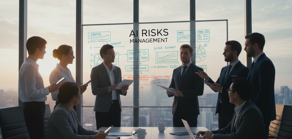 An abstract visualization of AI risk management and governance controls.